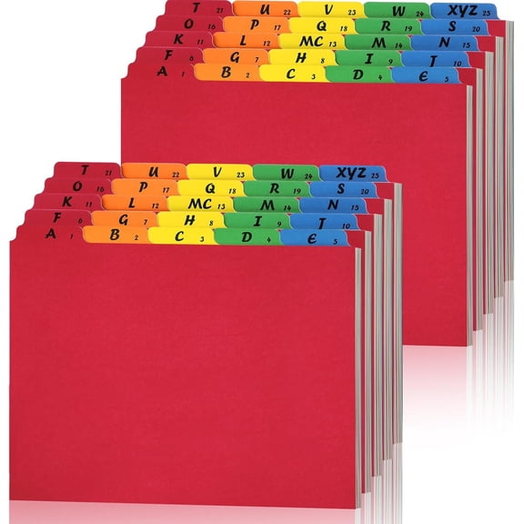 2 Set 50 count Alphabet File Dividers A-z Top Tab Guides Set, Letter Size Filing Organizers 1/5 Cut Alphabetical File Folder Tabs for , Office, School(Rainbow Colors)