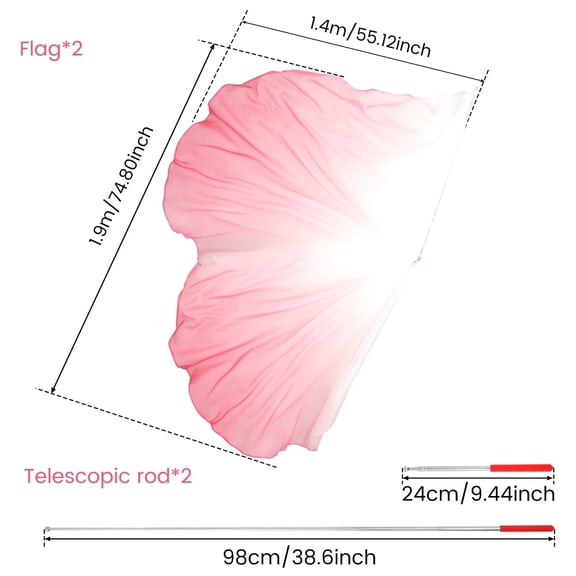 2 Set 55" Praise Dance Worship Flags with Scalable Rod Semicircle Worship Angel Wing Flag for Church Dance Banner