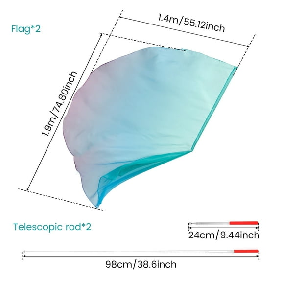 2 Set 55" Praise Dance Worship Flags with Scalable Rod Semicircle Worship Angel Wing Flag for Church Dance Banner