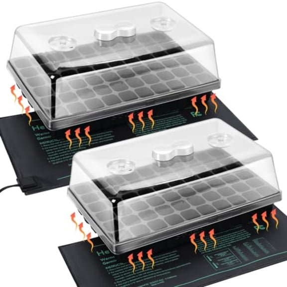 2 Set 60-Cell Seed Starter Kit - Strong Seed Trays with Humidity Domes Cell Trays and Seedling Heat Mats - Cloning Propagation and Germination Station