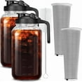 thumbnail image 1 of 2 Set 64 oz (2 Quart), Black Cold Brew Coffee Maker, Iced Tea Machines, Thick Glass with Pour Spout Handle Lid, Stainless Steel Filter f Iced Coffee, Fruit Drinks Sun Tea (2), 1 of 4