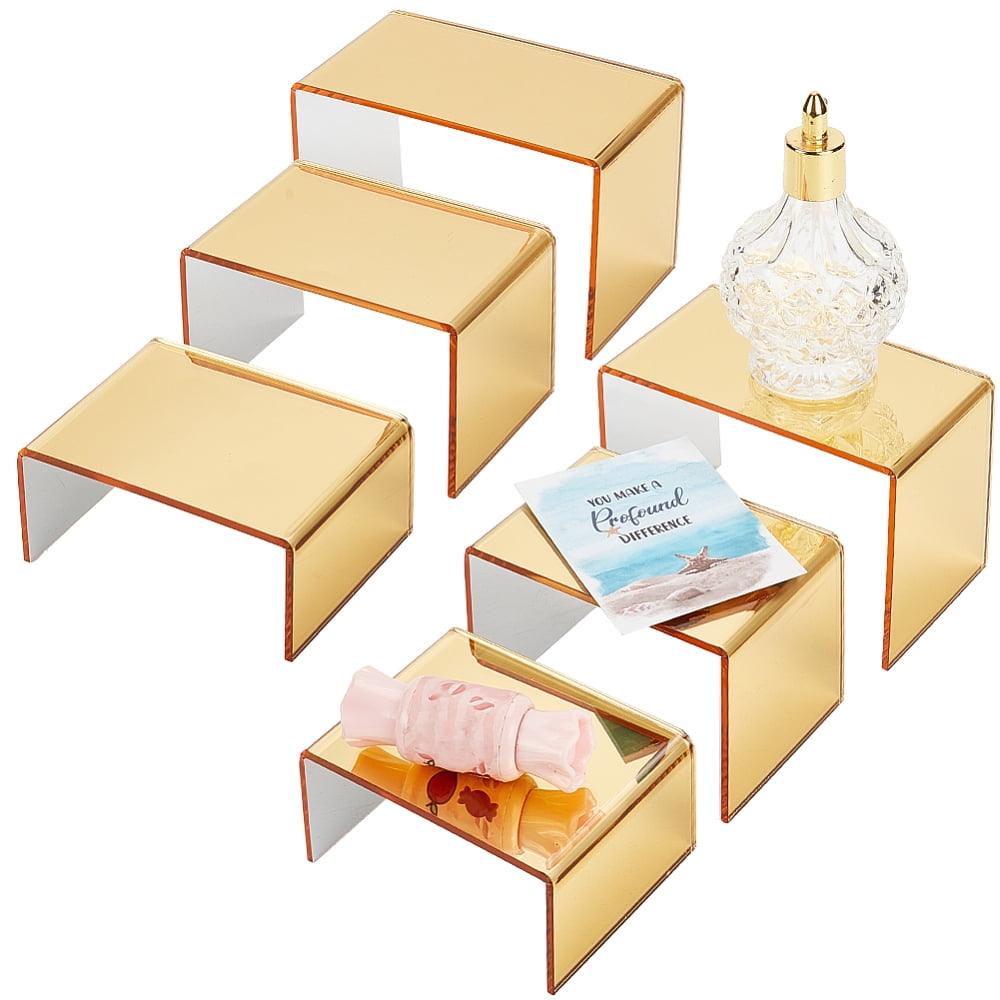 Collection Shelf Rizers 2 Set 6pcs Golden Acrylic Display Risers Product Stand Shelf 3-Tier ...