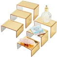thumbnail image 1 of 2 Set 6pcs Golden Acrylic Display Risers Product Stand Shelf 3-Tier Perfume Organizer Clear Countertop Showcase for Craft Cupcake Dessert Curio Cabinet Collection 1.4/2.3/2.9 Inch High, 1 of 7