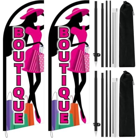 2 Set 8.2 ft Boutique Advertising Feather Banner Flag for Business Outdoor Boutique Swooper Flag with Pole and Ground Stake Advertising Feather Banner Sign$$Other