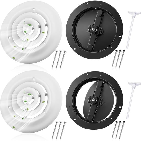 2 Set 8 Inch Round Vent Cover Ceiling Diffuser HVAC Vent Duct Cover Replacement with Steel Butterfly Damper Fitting in 8 Inch Duct, Outer Dimensions: 12"