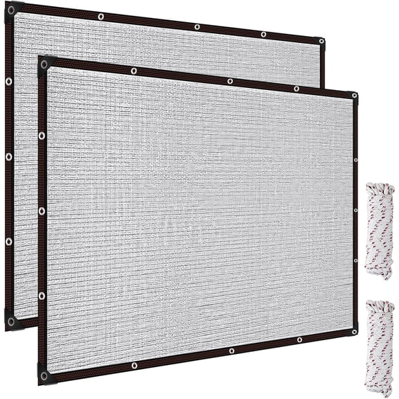 2 Set 99% Aluminum Shade Cloth Reflective Tarp 10 x 14 ft Aluminum Cloth Porch Privacy Screen with Grommets Durable Mesh Canopy for Car Garden Patio Pergola Sun Shade Cover