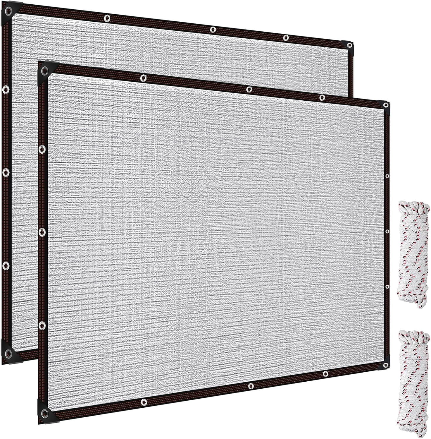 2 Set 99% Aluminum Shade Cloth Reflective Tarp 10 x 14 ft Aluminum Cloth Porch Privacy Screen with Grommets Durable Mesh Canopy for Car Garden Patio Pergola Sun Shade Cover