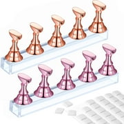 2 Set Acrylic Nail Practice Stand Magnetic Nail Tip Art Display Stand Holder Manicure Tool with Reusable Adhesive Putty Clay for Home Salon Makeup (Rose Golden and Metal Pink)