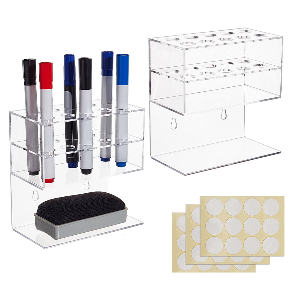 2 Set Acrylic Pen Holder Dry Erase Marker Holder 2-Tier 10-Slot Whiteboard Marker Holders Clear Marker Organizer Stand DIY Clear Pencil Holder Cup