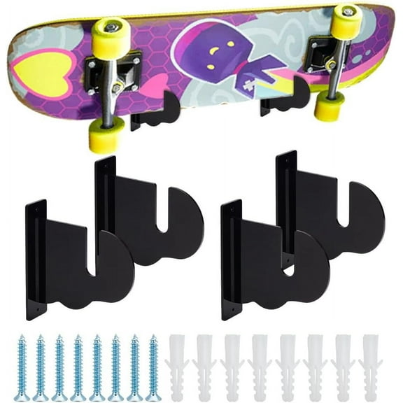 2 Set Acrylic Wall Skateboarding Display Hanger Racks Wall Mount Hanging Holder Black 4x15x14cm