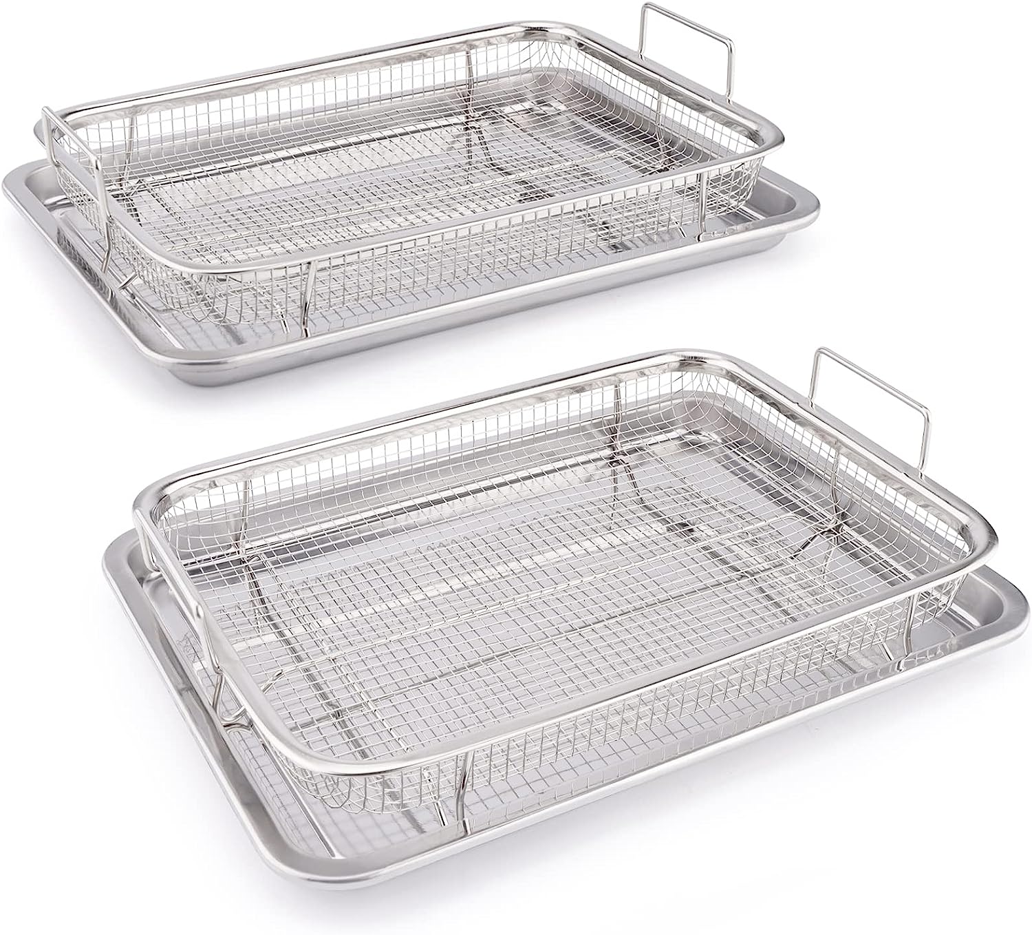 2 Set Air Fryer Basket For Oven, 12.8X9.6 Inch Upgrade Stainless Steel