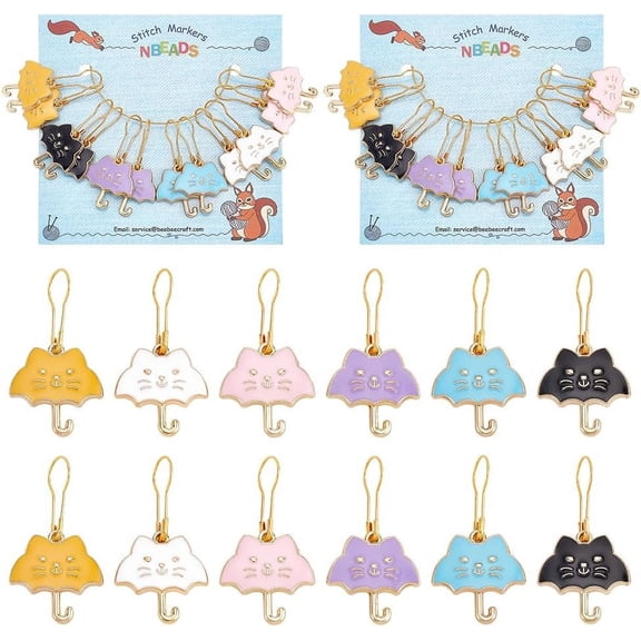 2 Set Alloy Enamel Cat Umbrella Pendant Locking Stitch Markers Iron Kilt Pin Stitch Marker Mixed Color 4.1cm 2pcs/color 6 colors 12pcs/set