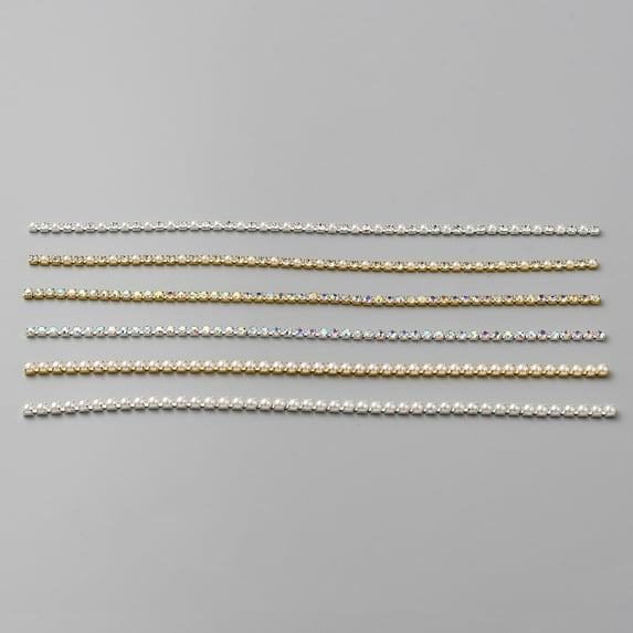 2 Set Alloy Rhinestone & Plastic Imitation Pearl Chains Nail Art Decoration Accessories Mixed Color 13~13.2cm