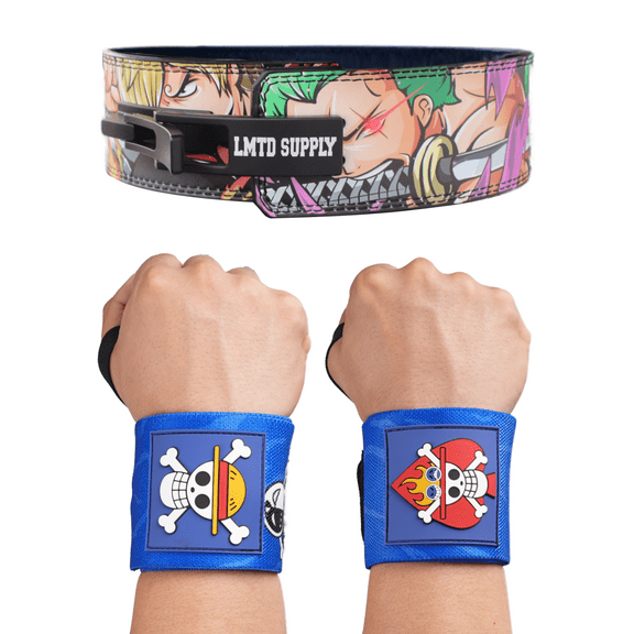 2 Set Anime Lever Belt and Wrist Wraps - Heavy Duty 10mm Weight Lifting Belt Back Support - 24" Lifting Straps Powerlifting Gym Accessories for Men and Women (L - Red Trio)