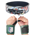 thumbnail image 1 of 2 Set Anime Lever Belt and Wrist Wraps - Heavy Duty 10mm Weight Lifting Belt Back Support - 24" Lifting Straps  Powerlifting Gym Accessories for Men and Women (M - Green Titan), 1 of 7