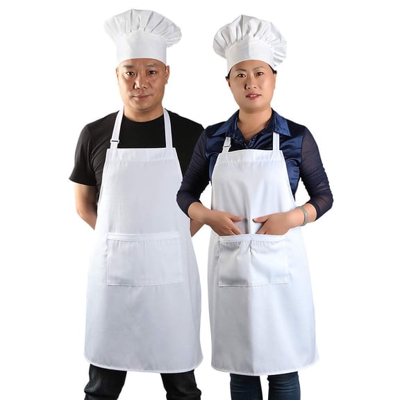 2 Set Apron and Hat Adult Adjustable White Chef Kitchen Cooking Set