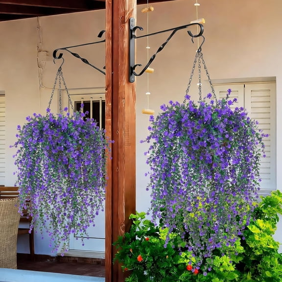 2 Set Artificial Flower Hanging Baskets for Outdoors, 20Pcs Fake Hanging Plants, Outdoor Faux Flowers for Spring Summer Porch Garden Home Decoration ()