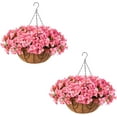 thumbnail image 1 of 2 Set Artificial Pink Geraniums Flowers for Indoors and Outdoors,with Hanging Baskets,24 Bundles of Flowers for Porch Home Patio Balcony Yard Home Decor, 1 of 8