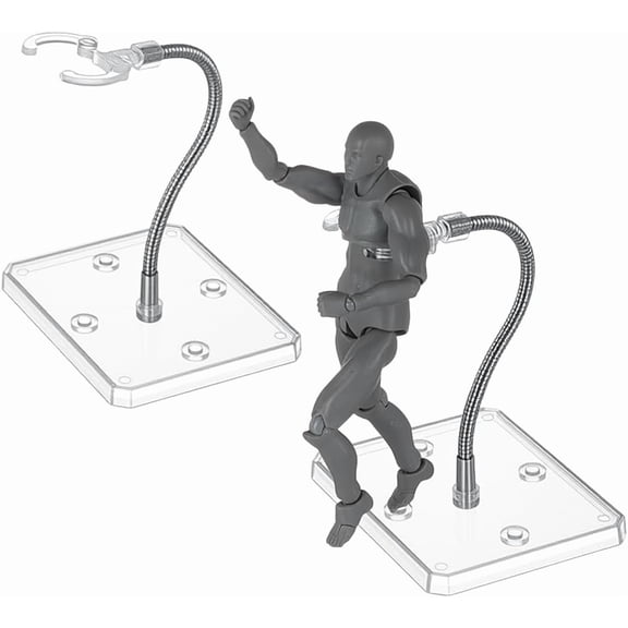 2 Set Assembled Rectangle PS Plastic Action Figure Display Stands with Adjustable Iron Support Arm Minifigures Display Holder Clear 9.3x7.3x20cm art