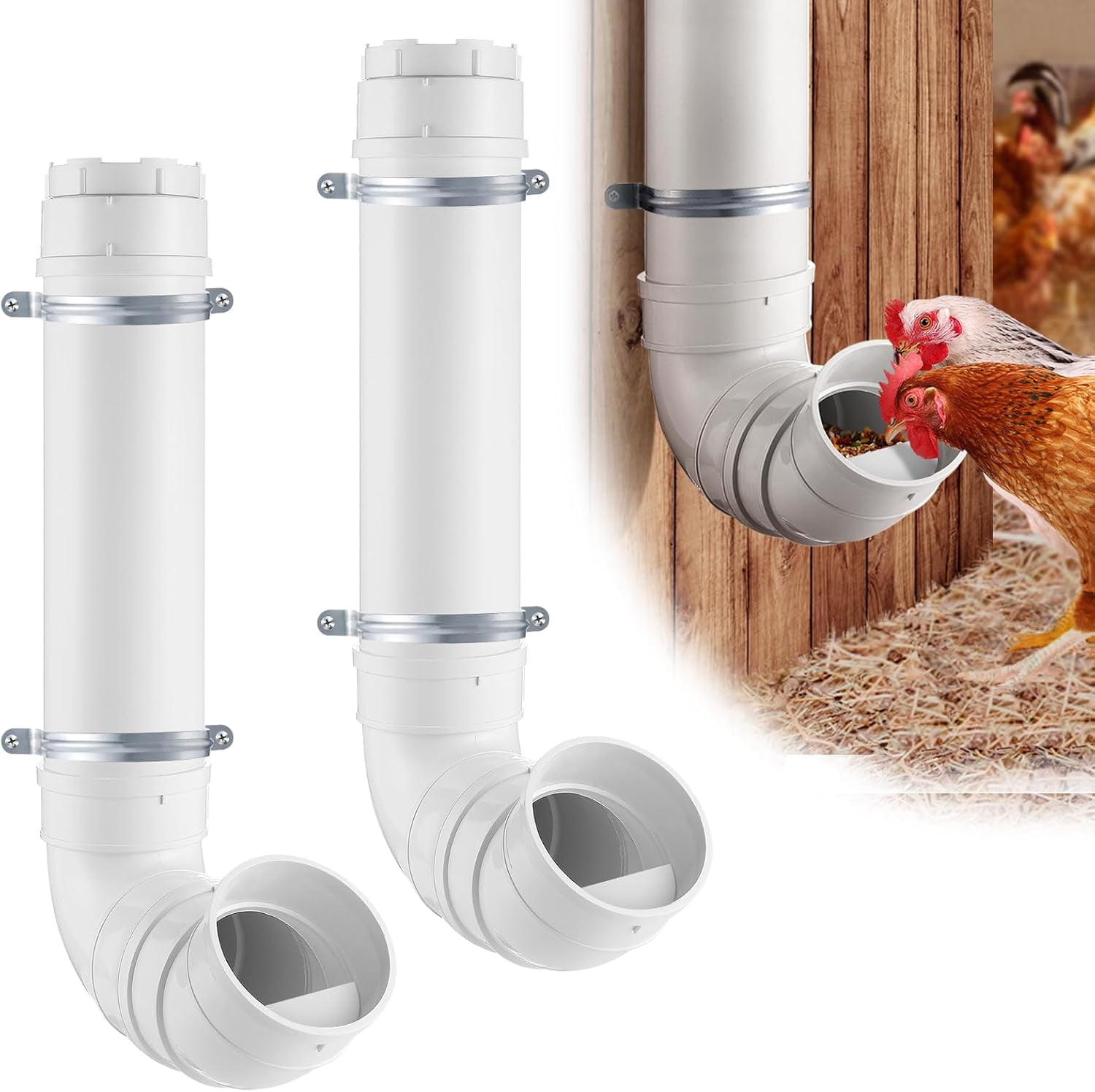 2 Set Automatic Chicken Feeder No Waste - 13 Pounds Large Capacity ...