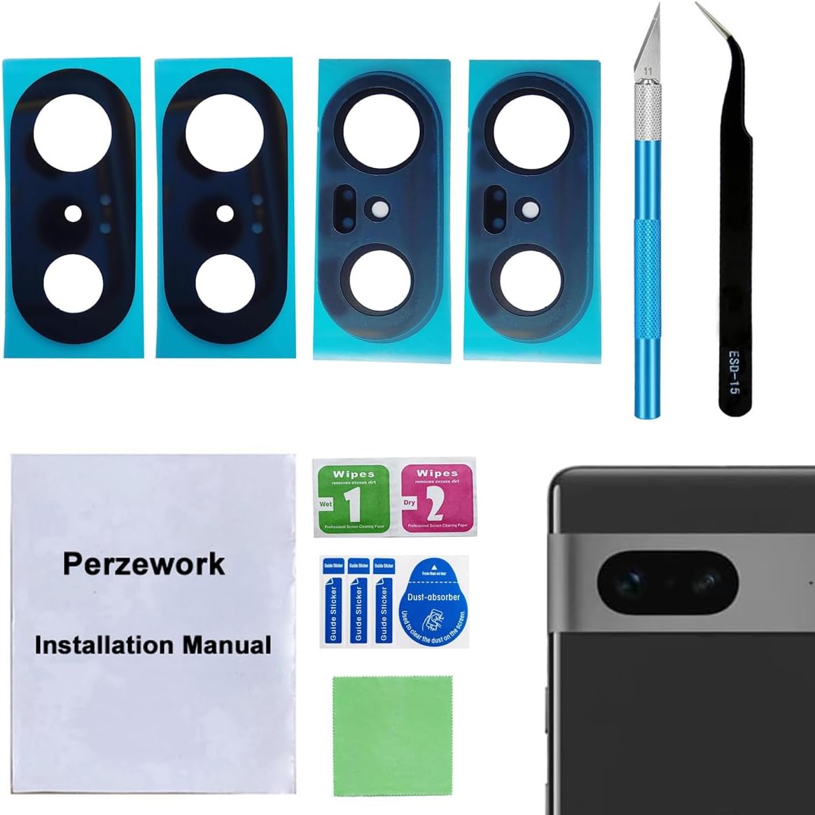 2 Set Back Rear Camera Lens Glass Replacement for Google Pixel 7 with