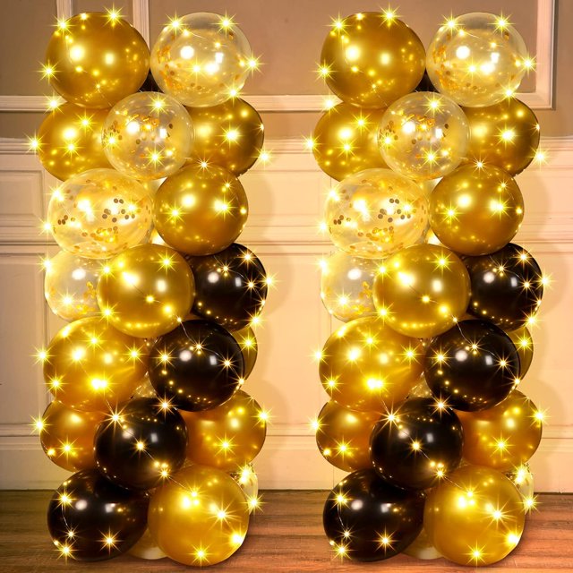 2 Set Balloon Column Stand Kit for Floor with LED String Light 120