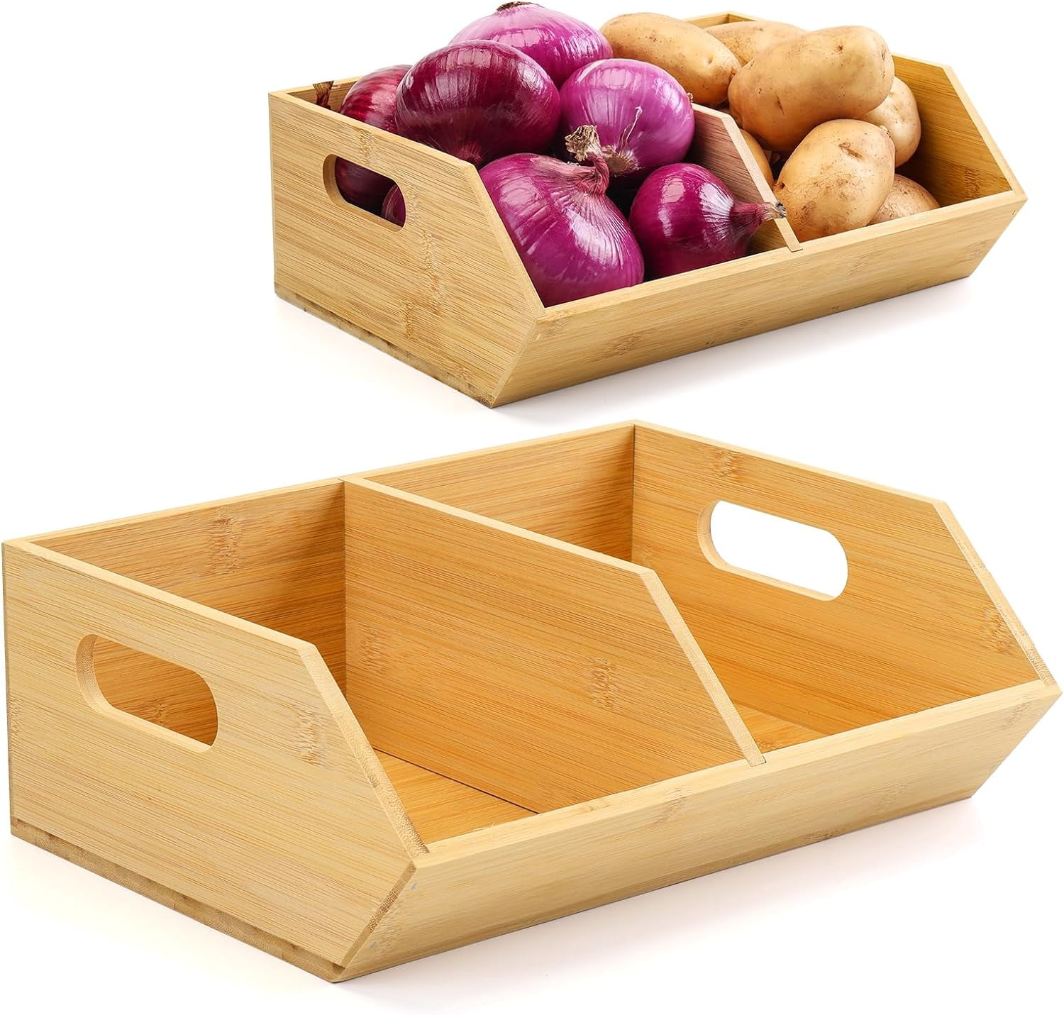 2 Set Bamboo Storage Bins, Pantry Organizers and Storage, Kitchen
