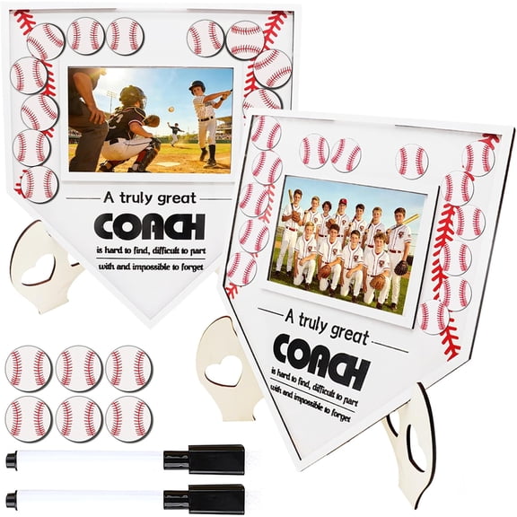 2 Set Baseball Picture Frame Gifts For Baseball Coach with Wood Chips Signature Pen Coach Appreciation Gift,Signable Picture Frame (White)