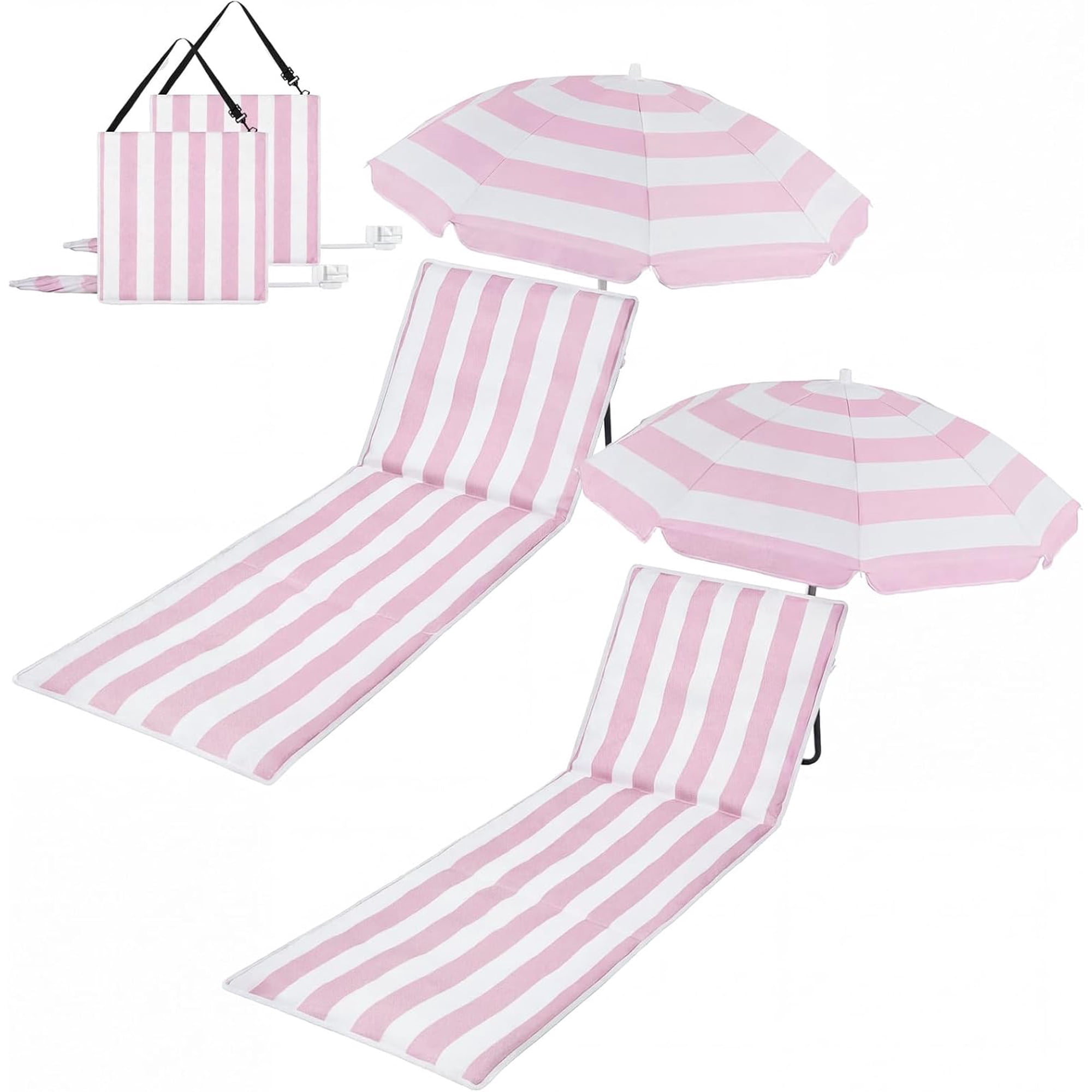 Beach Chairs with Umbrella Portable Beach Lounger Lightweight Foldable Outdoor Lounger Chair for Outdoor Travel Sunbathing Camping