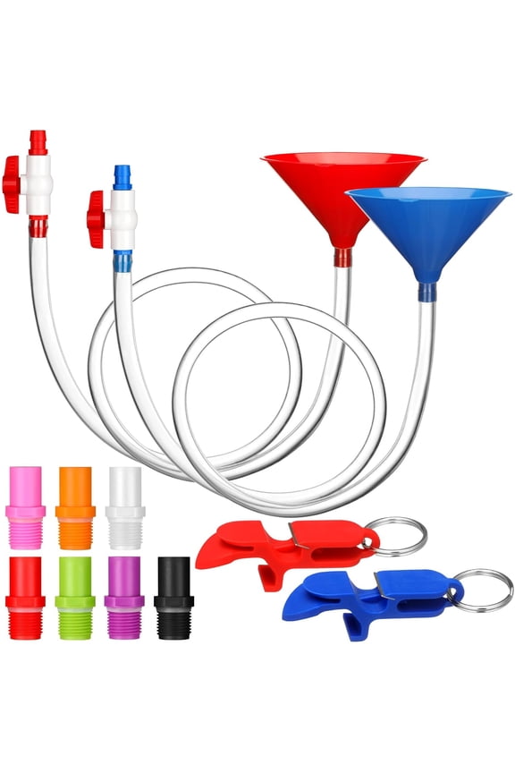 2 Set Beer Bong Tube and Funnel with Valve, 5.9 ft Kink Free Hose Drinking Funnel with 8 Interchangeable Mouthpieces 2 Shotgun Keychain Tool Bottle Opener for Christmas Bachelor Party
