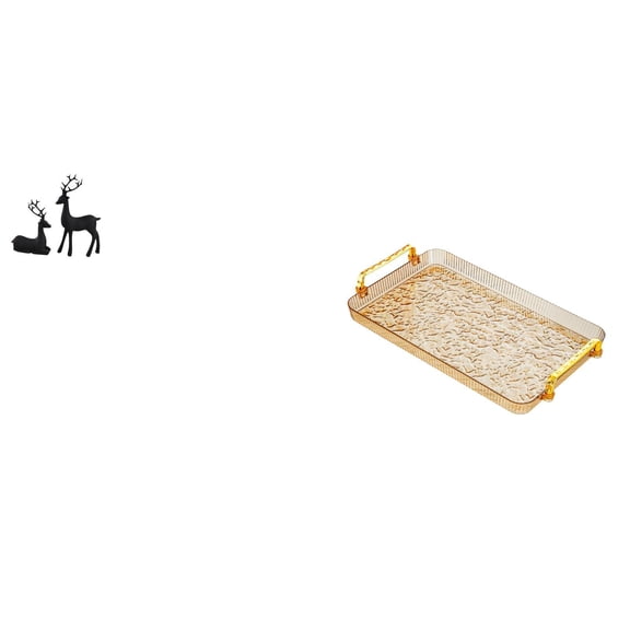 2 Set Black Reindeer Statue Art Crafts Resin Deer Collectibles Tray with Handles for Party Bedroom Housewarming Gift