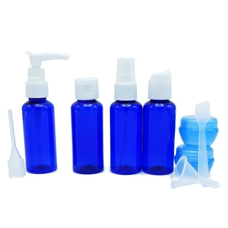 2 Set Blue TSA Approved Reusable Cosmetic Bottle Travel Set with Jar Container and Waterproof Bag