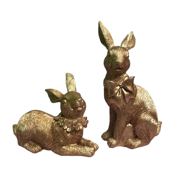 2 Set Bunny Sculpture Decorative Rabbit Figurine Resin Material Easter Theme for Shelf Office Display