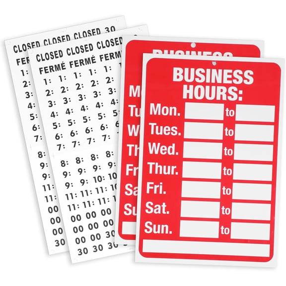 2 Set Business Hours Open Closed Sign Kit for Glass Door or Window, Ideal Hour Of Operation Signs for Businesses, Store or Office(Red and White, 11.81" x 7.87")