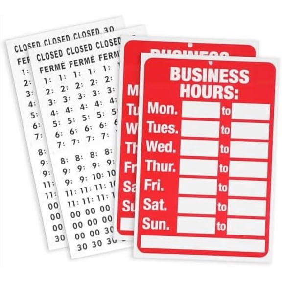 2 Set Business Hours Open Closed Sign Kit for Glass Door or Window, Ideal Hour Of Operation Signs for Businesses, Store or Office(Red and White, 11.81" x 7.87")