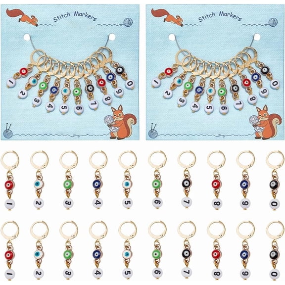 2 Set CCB Enamel Pendant Locking Stitch Markers with Acrylic Number Bead 304 Stainless Steel Leverback Earring Stitch Marker 3.8cm 10pcs/set