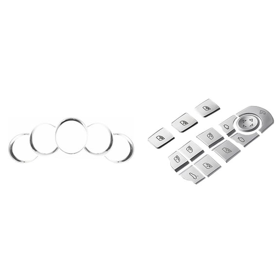 2 Set Car Accessories: 1 Set Car Dashboard Meter Ring Covers Trim & 1 Set Car Window Lifter Buttons Sequins Decoration