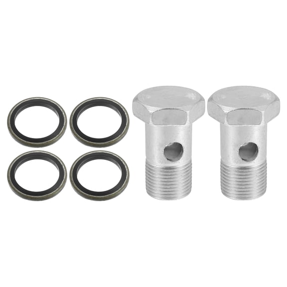 2 Set Car Bolt Brake Fitting Adapter Kit M20x1.5 Brake Line Thread Single Bolt with 4 Copper Washers
