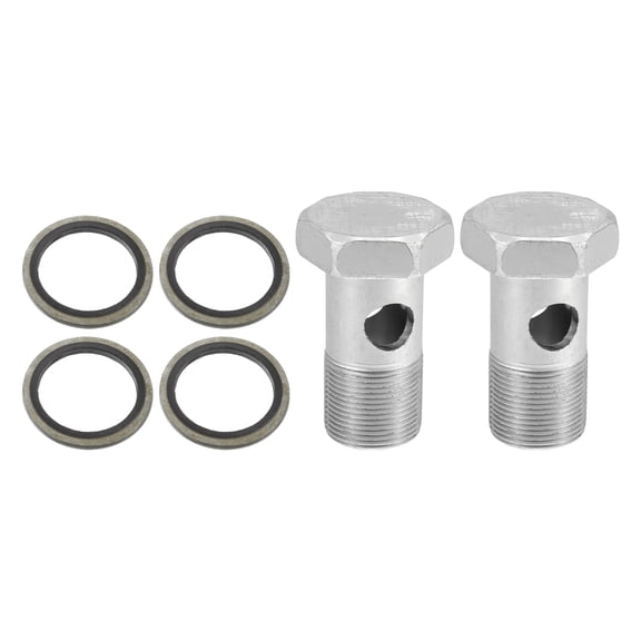2 Set Car Bolt Brake Fitting Adapter Kit M26x1.5 Brake Line Thread Single Bolt with 4 Copper Washers
