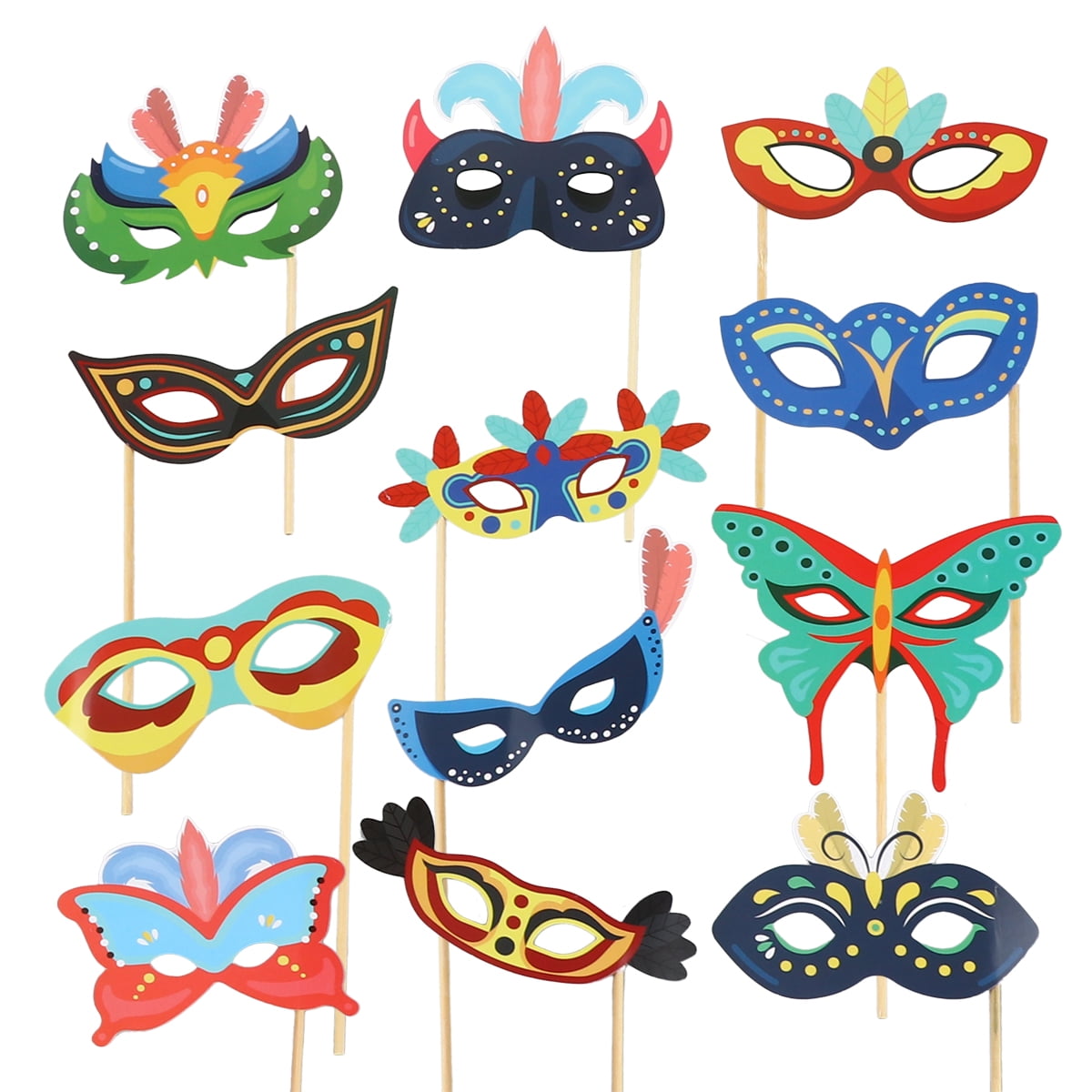 2 Set Carnival Mask Design Handheld Photo Props Set Colorful Paper