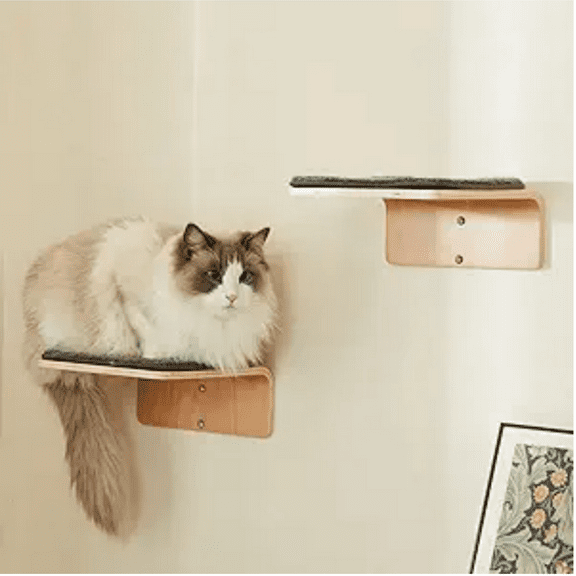 2 Set Cat Wall Steps - Wooden Cat Climbing Shelf for Wall - Cat Wall Stairs with Scratching Mat - Wall Mounted Cat Furniture for Jumping, Playing, and Lounging