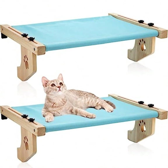 2 Set Cat Window Sill Perch Adjustable Wood Small Cat Window Hammock Window Seat Cat Bed Windowsill Cat Shelf Indoor Kitty Cat Window Ledge Seat For Bedside Cabinet Heavy Duty 33 Lbs Blue