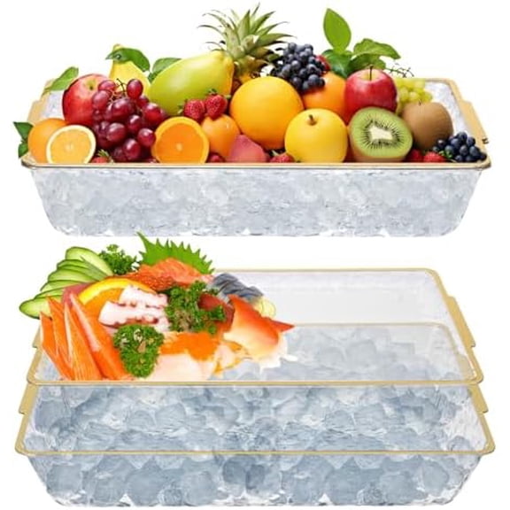 2 Set Chilled Serving Trays for Parties, 16" x 9.8" Plastic Compartment Charcuterie Platters for Serving Food Ice Party Servings Dish Keeps Food Cold for Vegetable, Fruit, Cheese, Seafood & Dip