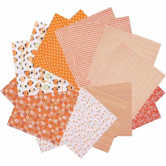 2 Set Cotton Fabric for Patchwork Sewing Tissue to Patchwork Square Orange 502x502x0.2mm 7pcs/set