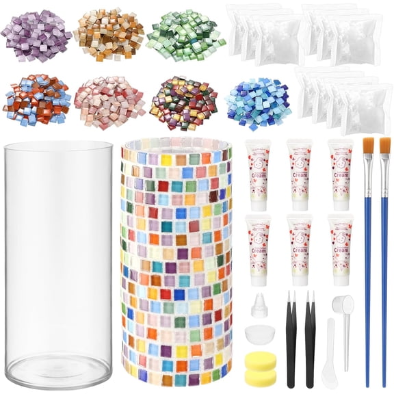 2 Set DIY Mosaic Vase Kit Gifts for Adults Acrylic Cylinder Vases Arts and Crafts Kit with Complete Craft Accessories Supplies for Handmade Home Decor Painting Mosaic Lovers Birthday Gifts
