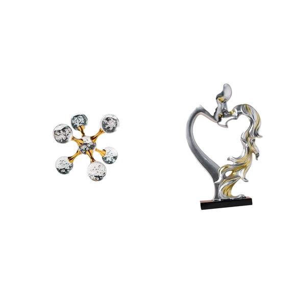 2 Set Desktop Figurine Sphere Sculpture Couple Statue Eco Friendly Glass Resin for Wedding Bedroom Office Shelf