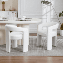 2 Set Dining Chairs, Modern Boucle Upholstered Barrel Kitchen Chair with Round Back & Arm, Multipurpose Comfy Accent Armchair for Dining Room Living Room, Beige