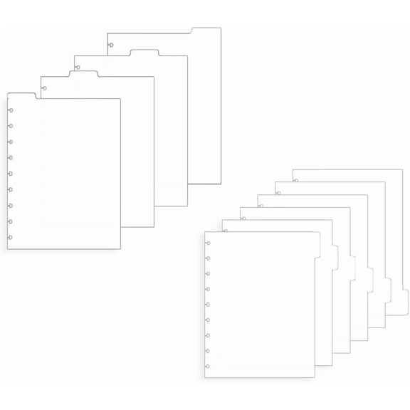 2 Set Discbound Divider 7x9.25'' Plastic 9 Disc Index Dividers Blank Side 6-Tab and Top 4-Tab Planner Inserts 10 Sheets Classic Size Frosted PP Discbound Notebook Dividers