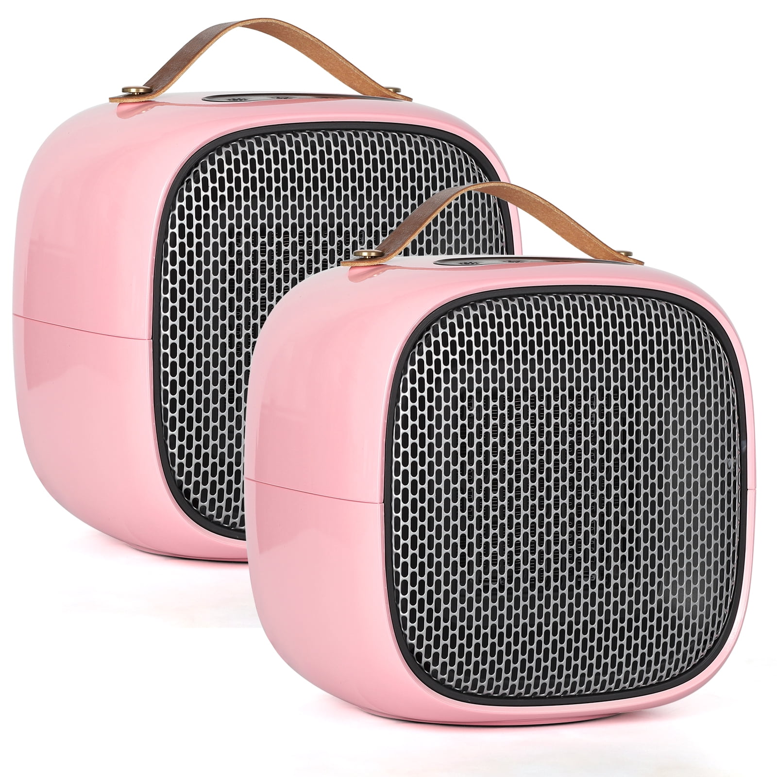 2-Set Electric Ceramic Space Heater with Thermostat, Cute Pink
