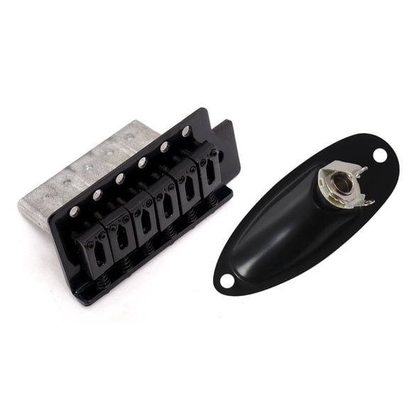 2 Set Electric Guitar Accessories for : 1 Set Guitar Tremolo Bridge System Set & 1 Set Boat Style 1/4 Inch Loaded Guitar Output Mono Jack Plug Socket Plate,Black+Silver & Black